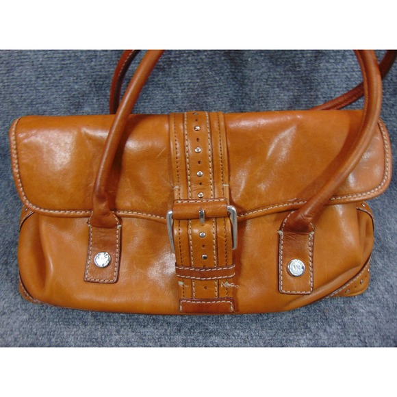 Dooney & Bourke Florentine Satchel Tan Leather Buckle Shoulder Bag FLAWS - Picture 2 of 16